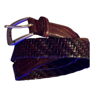 Brighton Leather Belt Size 38 Braided Black Brown Silver Buckle Preppy Casual